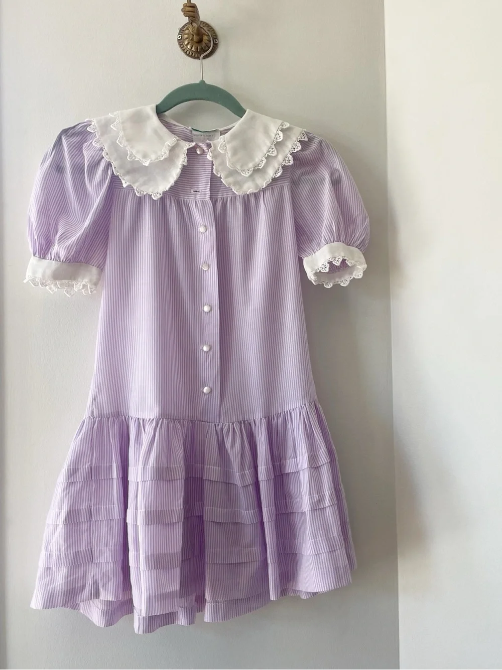 Vintage Rare Editions Lavender Striped Big Collar Dress | Size 8